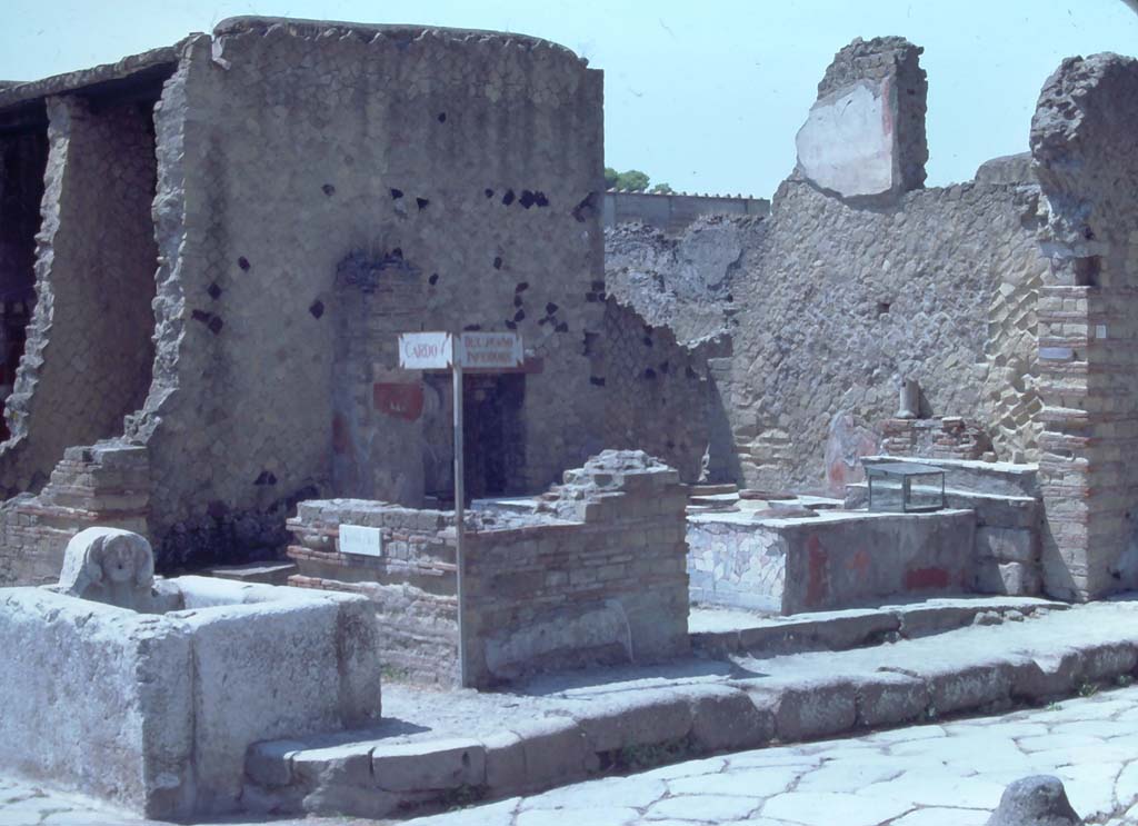 IV.15 Herculaneum, 7th August 1976. Looking south-west across entrance doorway on Decumanus Inferiore.
Photo courtesy of Rick Bauer, from Dr George Fay’s slides collection.